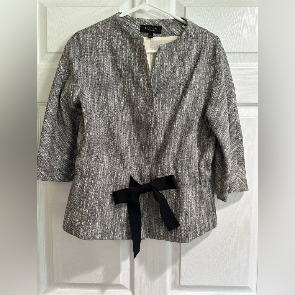Talbots Gray and Black Blazer with Mandarin Neckline